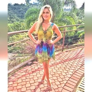 Yellow and Blue Swim Coverup for a Tropical Vibe Size M/L